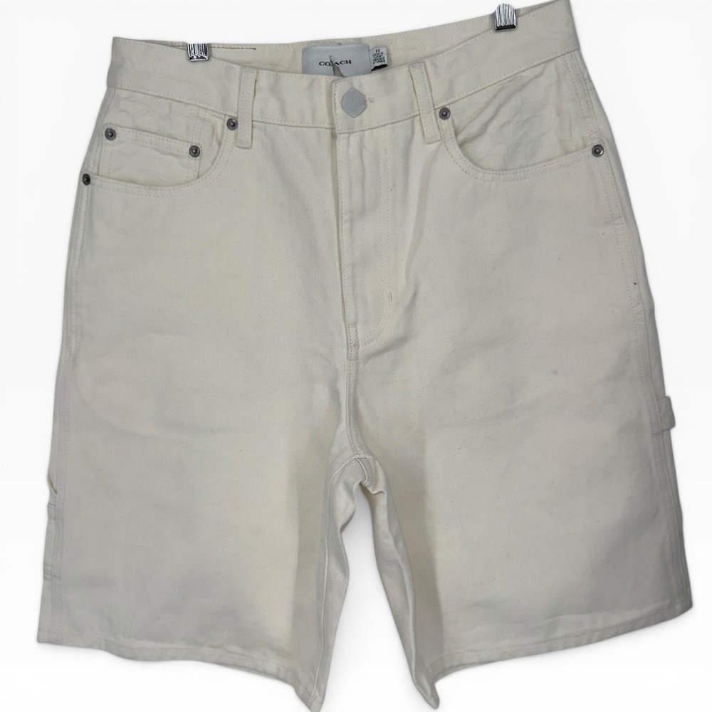 Coach New York Men's Off-White Cotton Carpenter Shorts Leather Trim Size 30